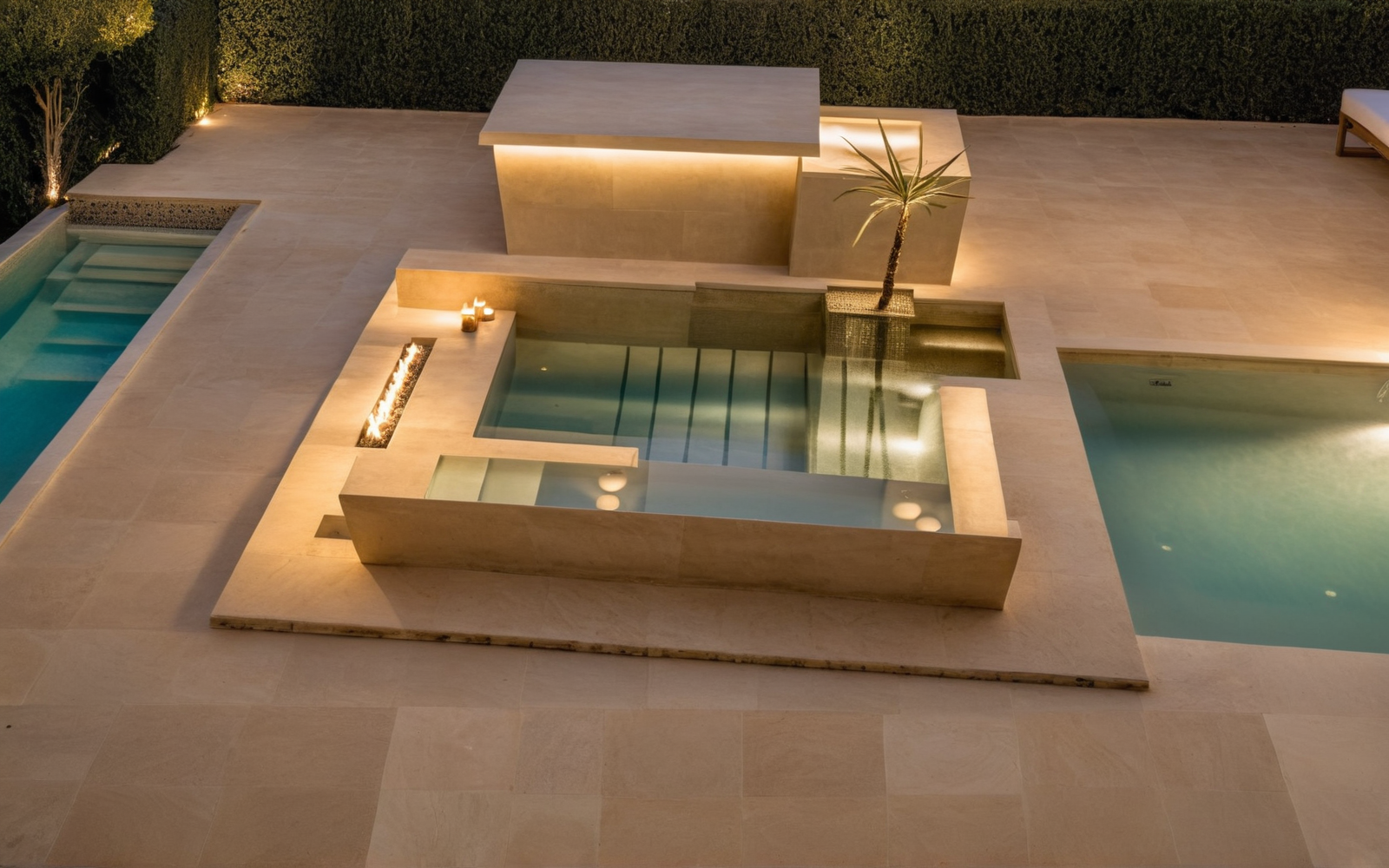 Integrated spa suite with lighting and water composition