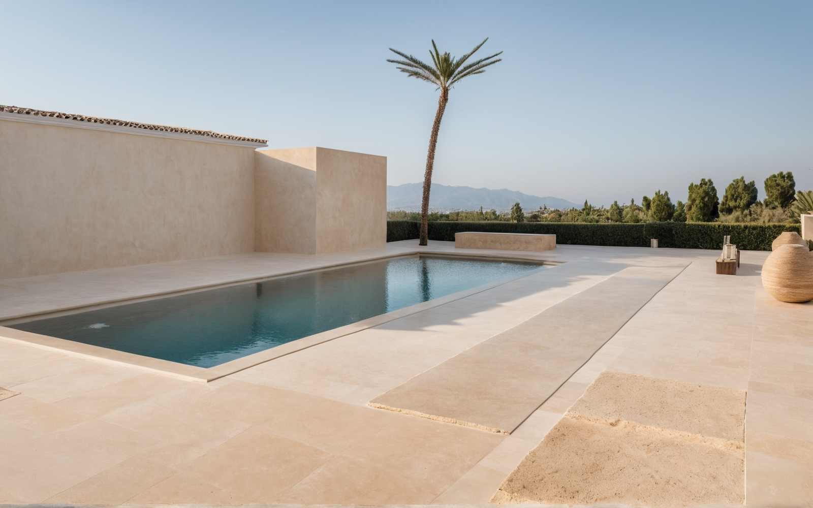Estate-scale horizon pool with spa and landscape
